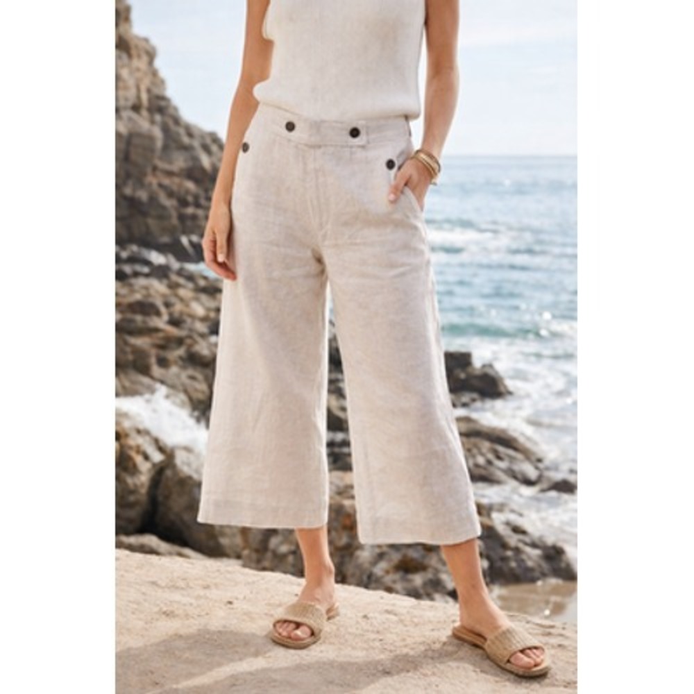 Workshop Andrea Jovine Pants Womens 8 Linen Cropped Wide Leg Chambray